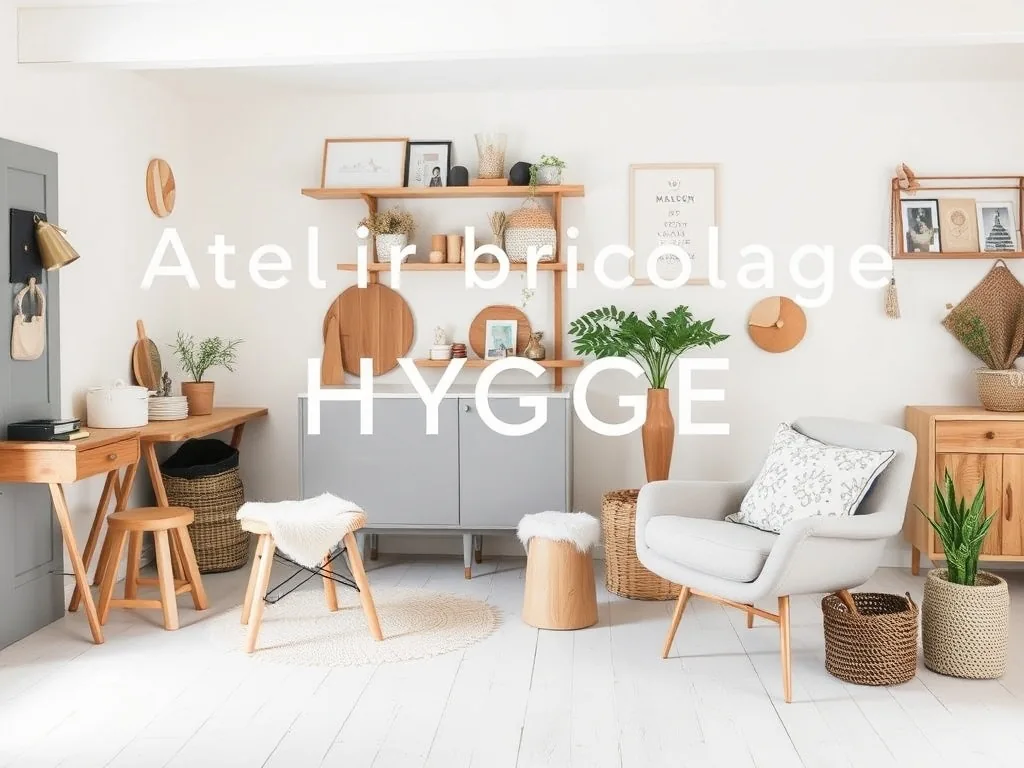 Une personne assemble une guirlande lumineuse en bois dans un atelier chaleureux